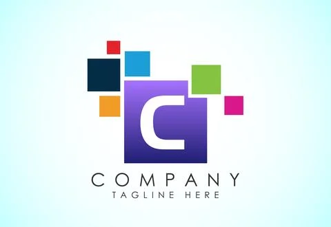 English alphabet C with data pixel. Creative technological modern data pixe.. 스톡 일러스트