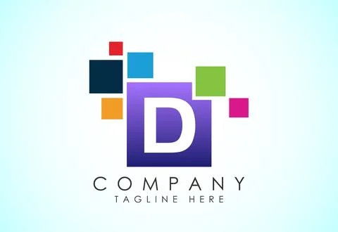 English alphabet D with data pixel. Creative technological modern data pixe.. Stock Illustration