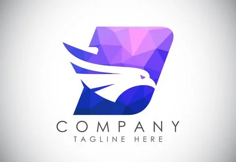 English alphabet D with Eagle head negative space symbol. Creative Eagle he.. Stock Illustration