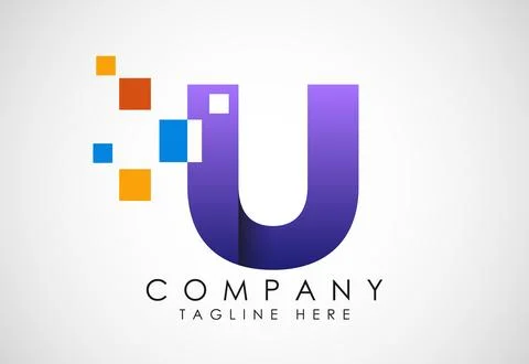 English alphabet with data pixel. Creative technological modern data pixel lo Illustrazione stock