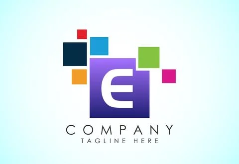 English alphabet E with data pixel. Creative technological modern data pixe.. Stock Illustration