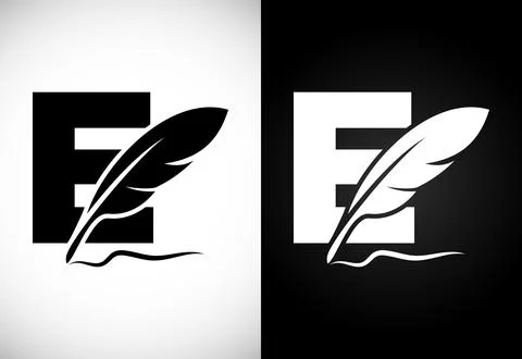 English alphabet E with feather logo design template. Logo for a writer or .. Stock Illustration