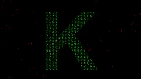 English alphabet K with matrix code on plain black background Stock Footage 242145962
