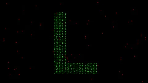 English alphabet L with matrix code on plain black background Stock Footage 242243276