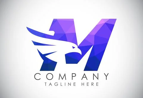 English alphabet M with Eagle head negative space symbol. Creative Eagle he.. Stock Illustration