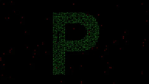 English alphabet P with matrix code on plain black background Stock Footage 244929713