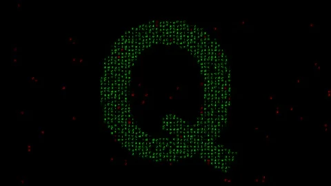 English alphabet Q with matrix code on plain black background Stock Footage 245082735