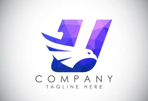 English alphabet U with Eagle head negative space symbol. Creative Eagle he.. Stock Illustration