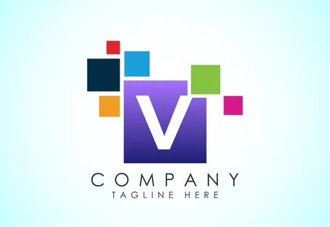 English alphabet V with data pixel. Creative technological modern data pixe.. 스톡 일러스트