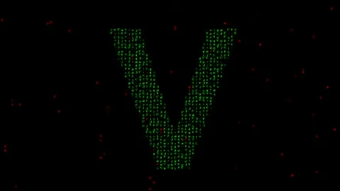 English alphabet V with matrix code on plain black background Stock Footage 246781846