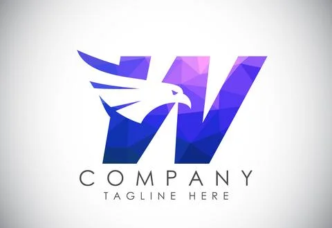 English alphabet W with Eagle head negative space symbol. Creative Eagle he.. Stock Illustration