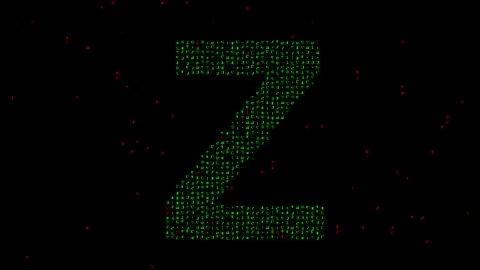 English alphabet Z with matrix code on plain black background Stock Footage 247262191