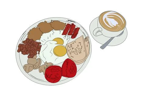 English breakfast full set vector illustration. Stock Illustration