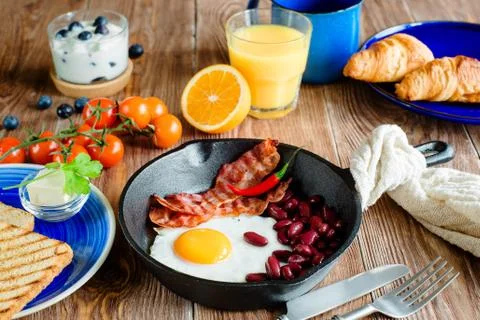 English breakfast in rustic style Stock Photos