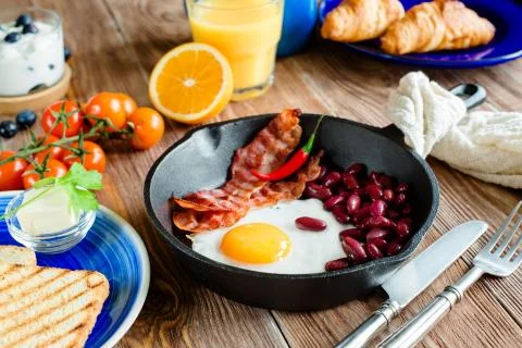 English breakfast in rustic style Stock Photos