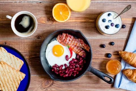 English breakfast in rustic style Stock Photos