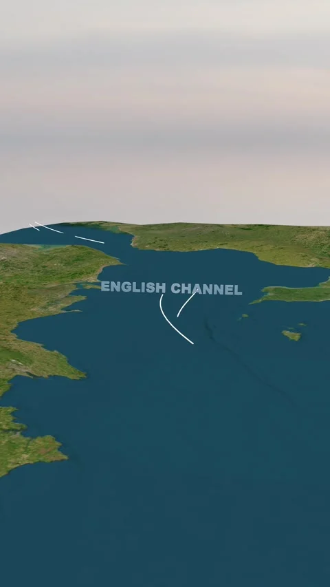 English Channel 3D Topographic Map Terrain Animation 4K Vertical Stock Footage 336911157