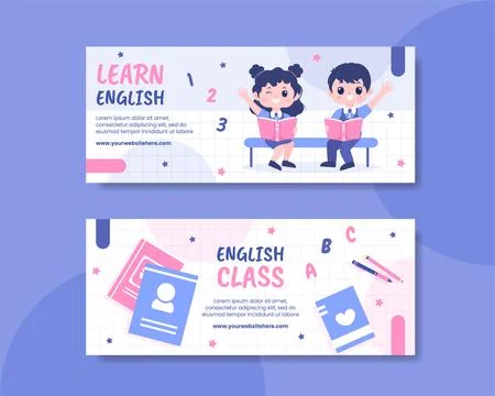 English Class Horizontal Banner Template Hand Drawn Cartoon Flat Illustration Stock Illustration