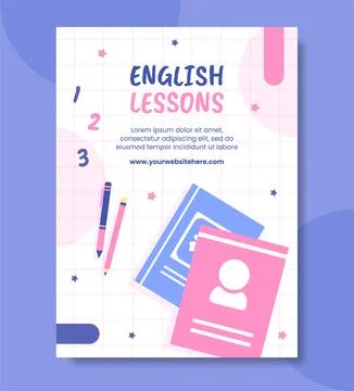 English Class Poster Template Hand Drawn Cartoon Flat Illustration Stock Illustration