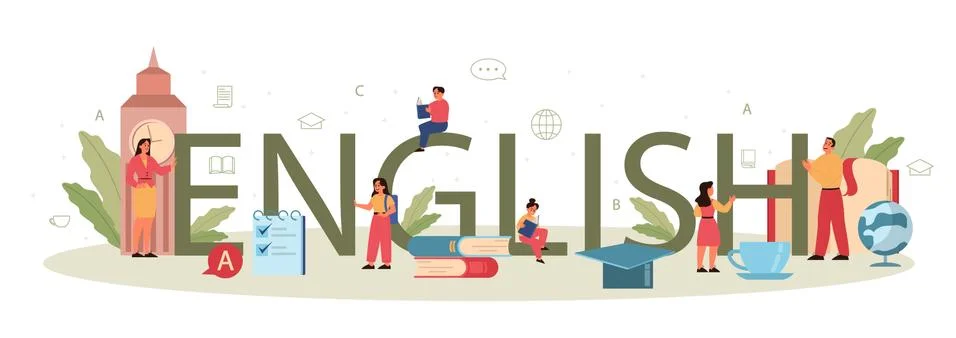 English class typographic header concept. Study foreign languages Illustrazione stock
