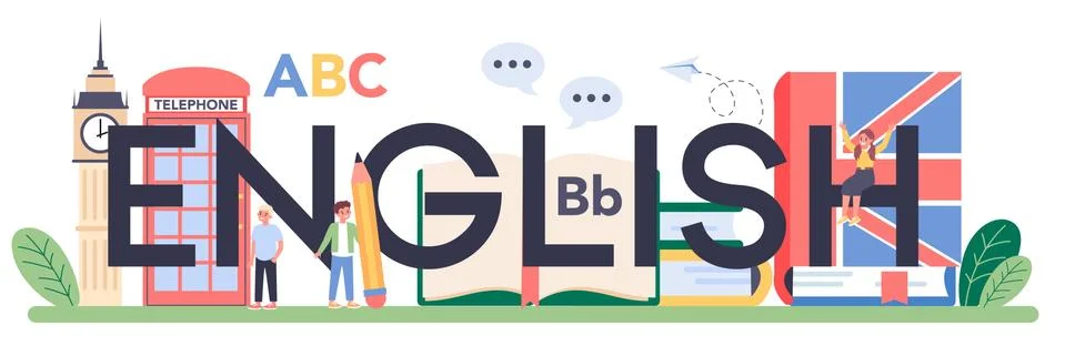English class typographic header. Study foreign languages in school Illustrazione stock