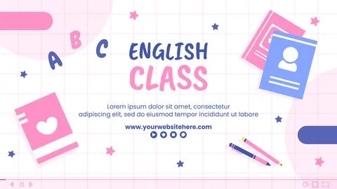 English Class Video Thumbnail Template Hand Drawn Cartoon Flat Illustration Stock Illustration
