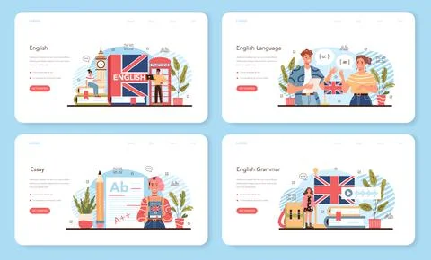 English class web banner or landing page set. Study foreign languages Stock Illustration