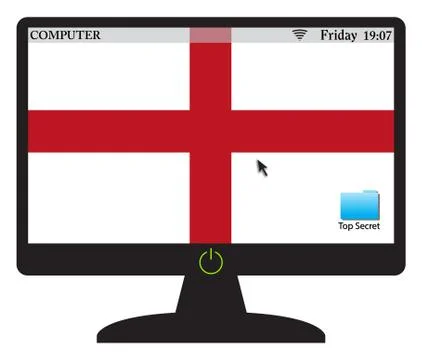 English Computer Screen With On Button Stock Illustration