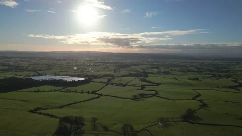 English countryside patchwork fields drone shot at Beacon Fell Stock Footage 232644794