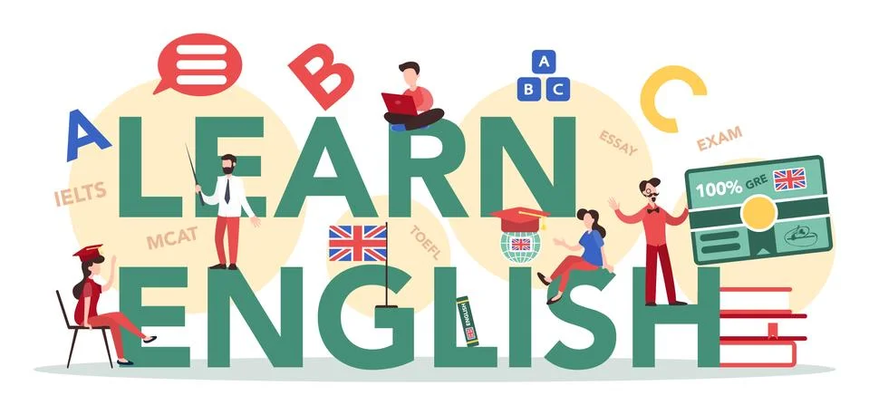 English course typographic header concept. Study foreign languages Illustrazione stock