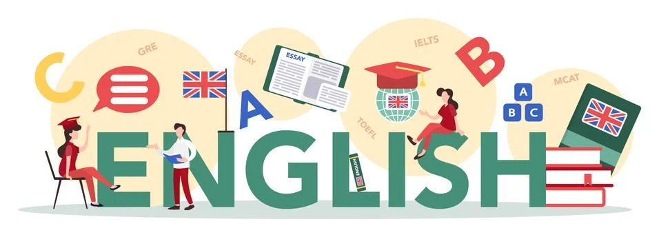 English course typographic header concept. Study foreign languages Stock Illustration