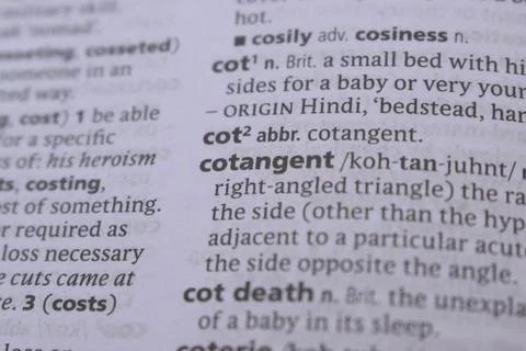 English Dictionary Book Page Close Up With The Word Transcription Of -cotange Stock-Fotos