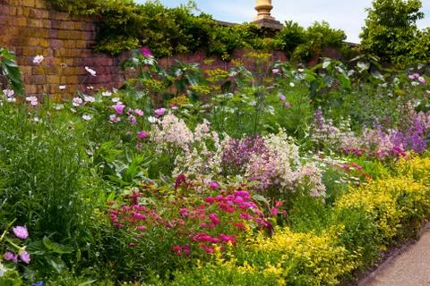 English Herbaceous Garden Border Stock Photos