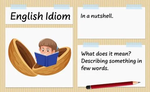 English idiom in a nutshell template Stock Illustration