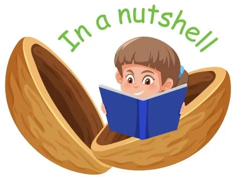 English idiom with picture description for in a nutshell on white background Stock Illustration