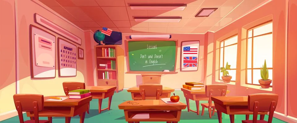 English language classroom interior, empty class 스톡 일러스트