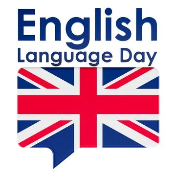 English language day concept, speech bubble with UK flag. 3D rendering Stock Illustration