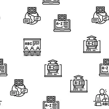 English Language Learn At School Vector Seamless Pattern Stock Illustration