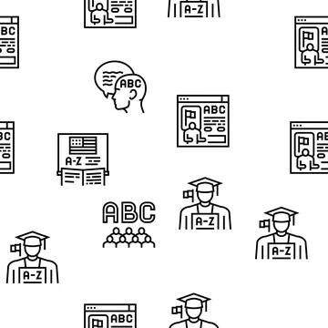 English Language Learn At School Vector Seamless Pattern Stock Illustration