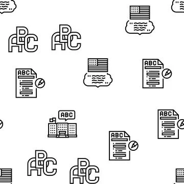 English Language Learn At School Vector Seamless Pattern Stock Illustration