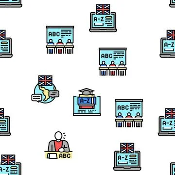 English Language Learn At School Vector Seamless Pattern Stock Illustration