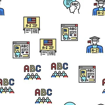 English Language Learn At School Vector Seamless Pattern Stock Illustration