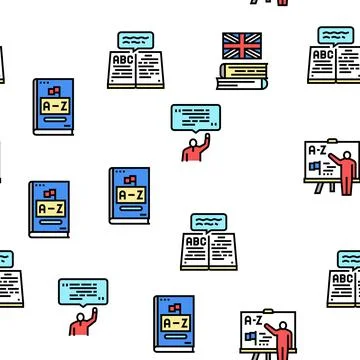 English Language Learn At School Vector Seamless Pattern Stock Illustration
