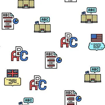 English Language Learn At School Vector Seamless Pattern Stock Illustration