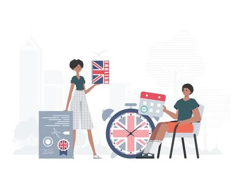 English language team. The concept of learning English. trendy style. Illus.. Stock Illustration