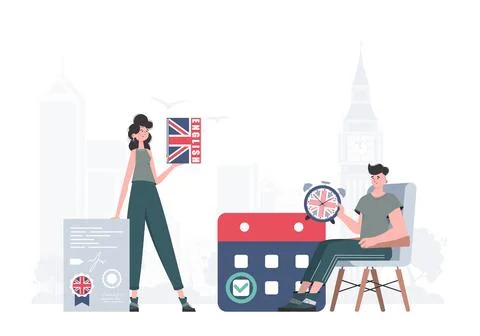 English language team. The concept of learning English. Trendy flat style. .. Stock Illustration