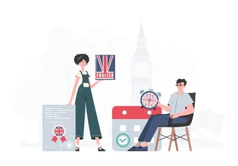 English language team. The concept of learning English. Trendy flat style. .. Stock Illustration
