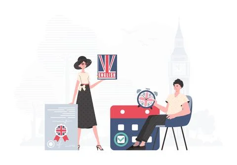 English language team. The concept of learning English. Flat modern style. .. Stock Illustration
