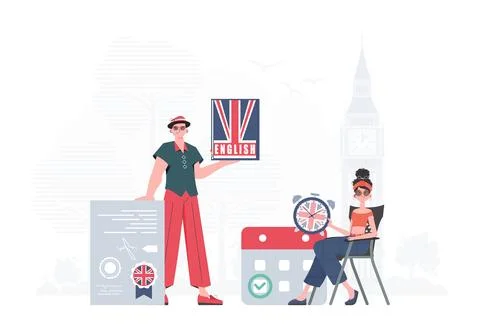 English language team. The concept of learning English. Flat modern style. .. Stock Illustration