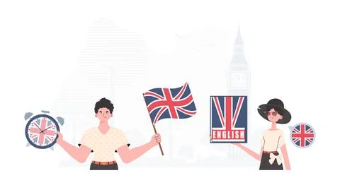 English language team. The concept of teaching English. Trendy cartoon styl.. Stock Illustration